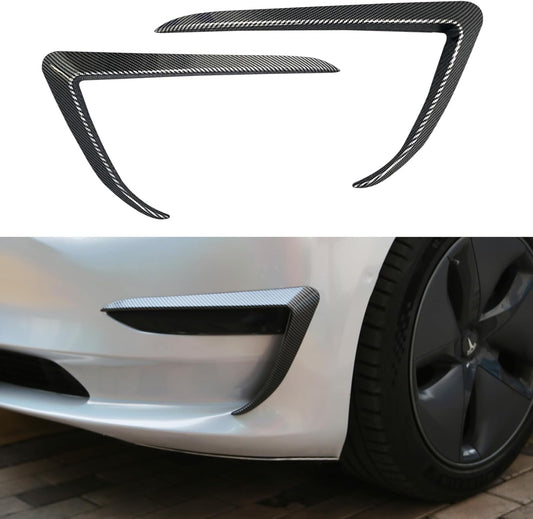 Tesla Model 3 Glossy Carbon Fiber Fog Light Trim Cover | Eyebrow Spoiler for 2017-2023