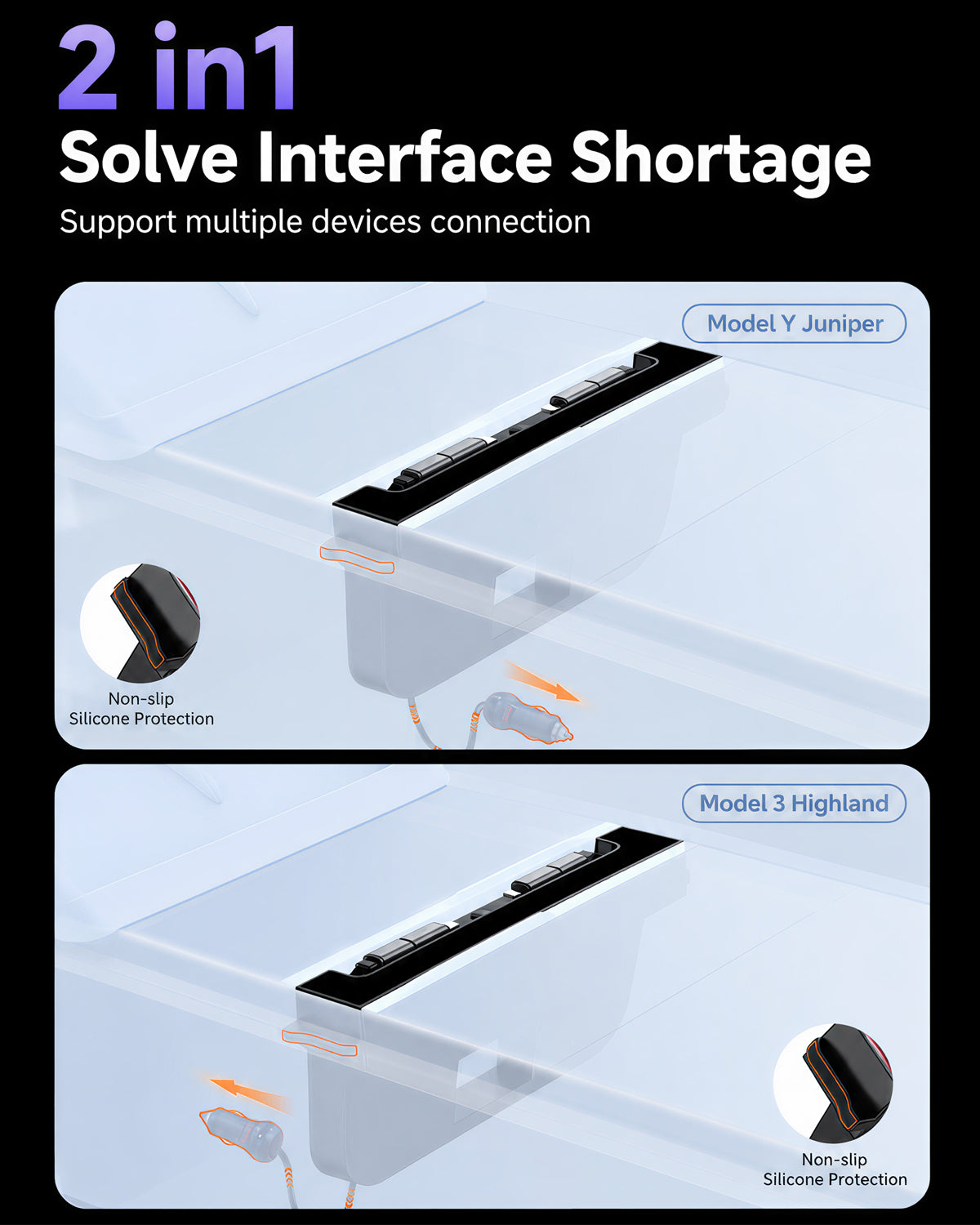 RGB USB Hub for Tesla Model 3 Highland & Model Y Juniper | Retractable Fast Charging Dock