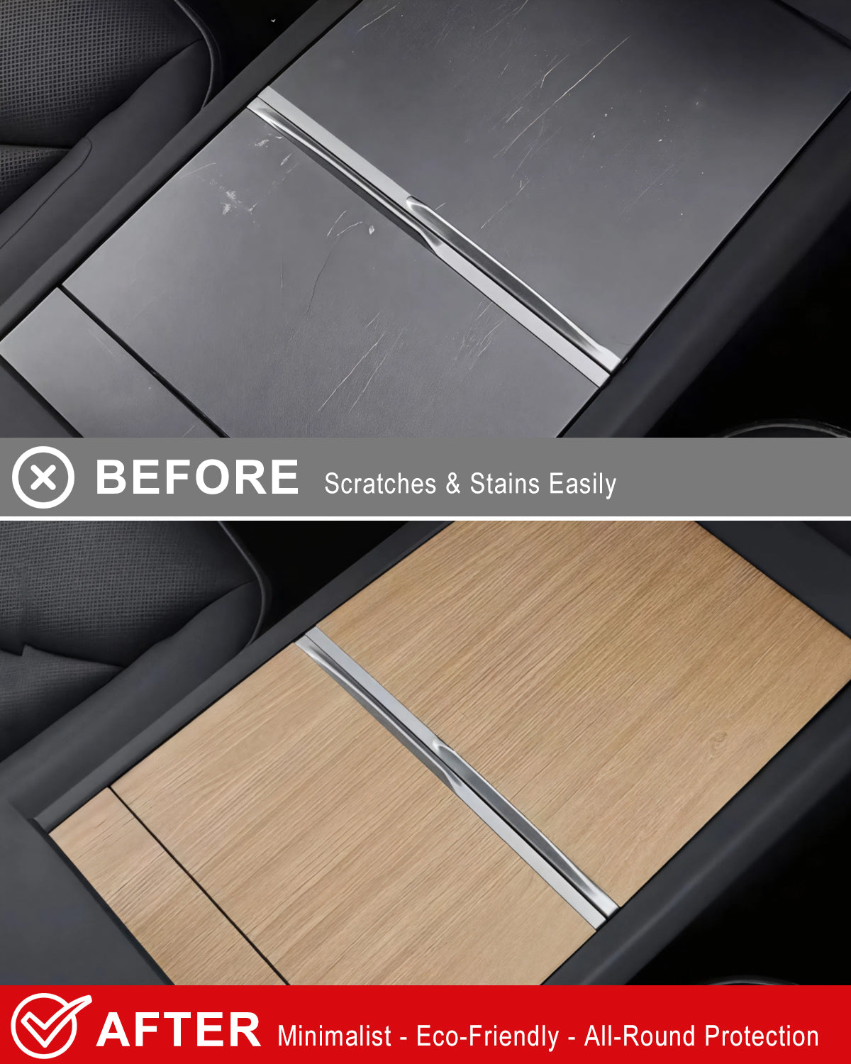 Wood Grain Center Console Wrap for Tesla Model 3 Highland & Model Y Juniper