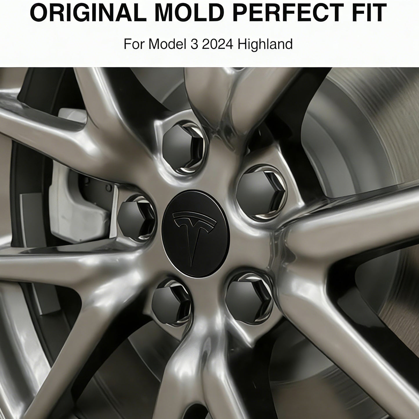 Tesheer Glossy Black Wheel Center Cap Kit for Tesla Model 3/Y – 4 Caps + 20 Lug Covers