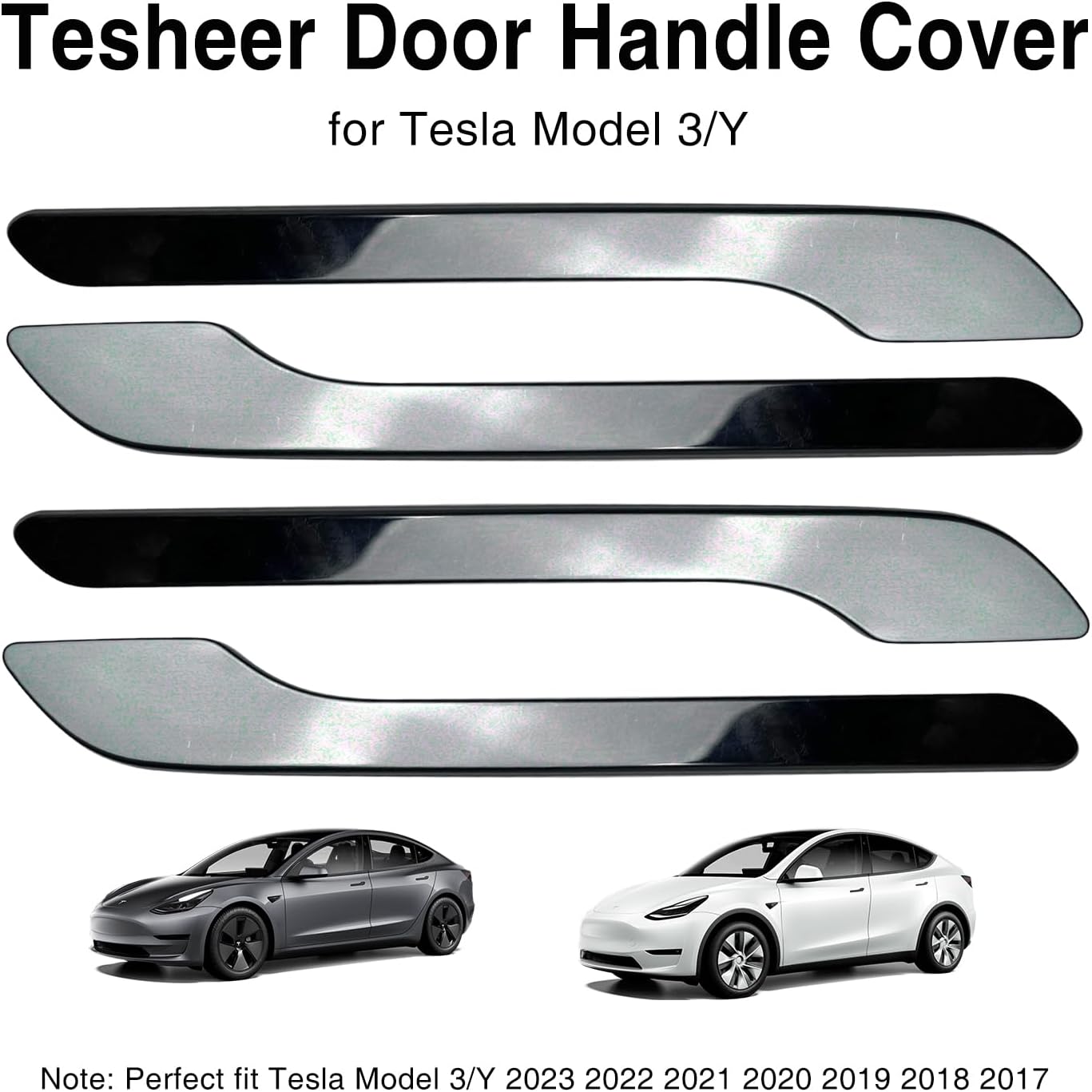 Tesheer Glossy Black Chrome Door Handle Stickers for 2017–2024 Model 3 & 2020–2024 Model Y – 4PCS