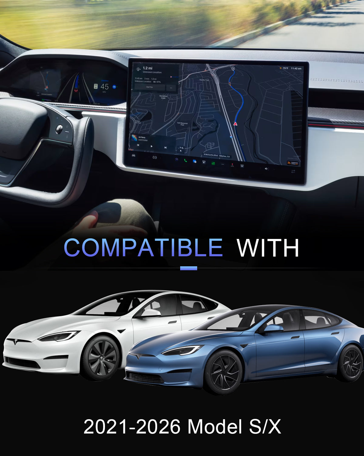 17-inch Tempered Glass Screen Protector for Tesla 2021–2026 Model S / X + Rear 8-inch Screen