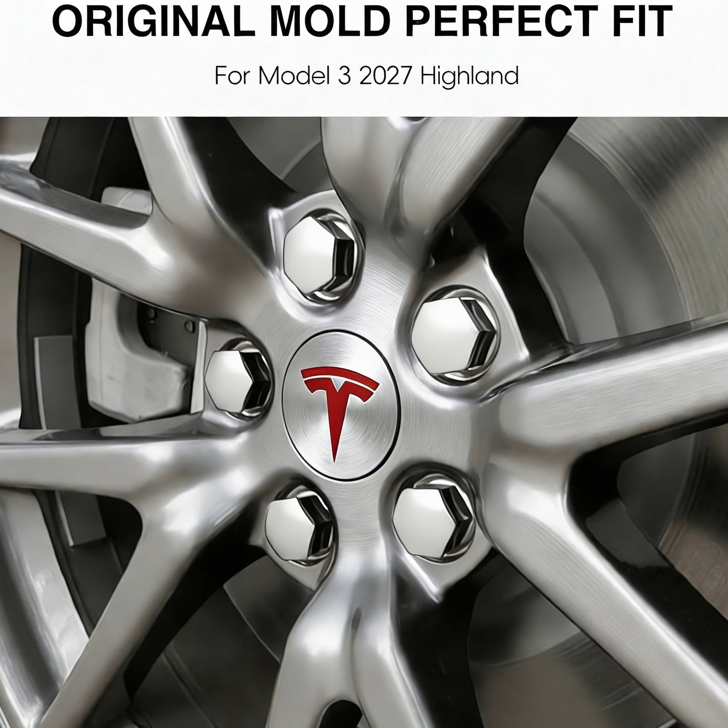 Red Silver Tesla Wheel Center Cap Kit for Tesla Model 3 & Model Y