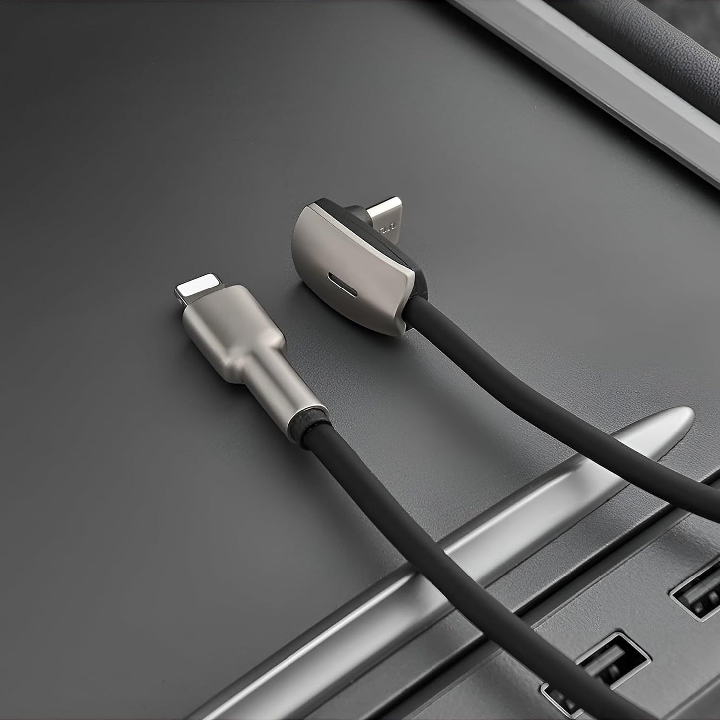 Tesheer 90° USB-C to Lightning Cable 4 ft – Perfect Fit for Tesla Model 3/Y/X/S/Cybertruck Center Console