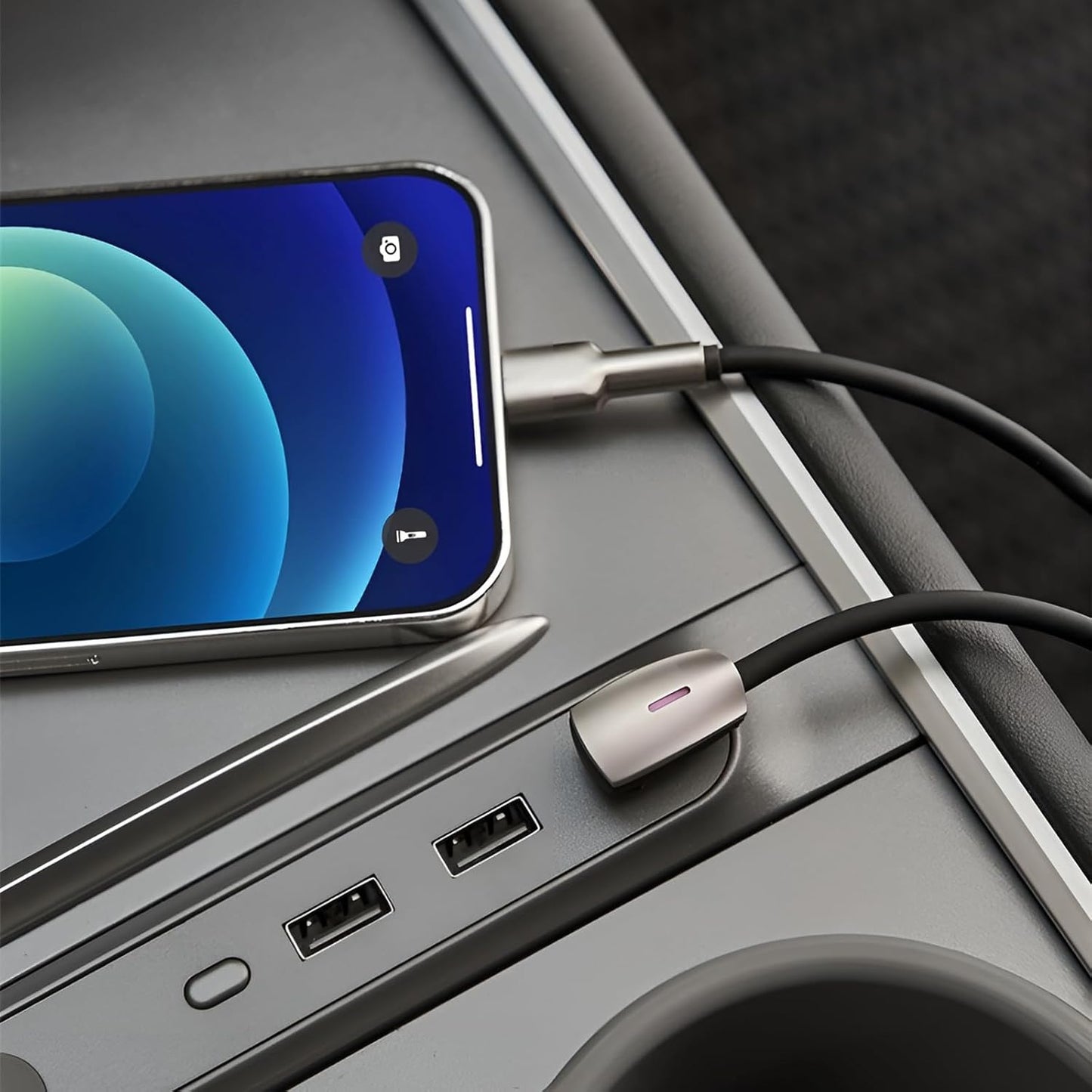 Tesheer 90° USB-C to Lightning Cable 4 ft – Perfect Fit for Tesla Model 3/Y/X/S/Cybertruck Center Console