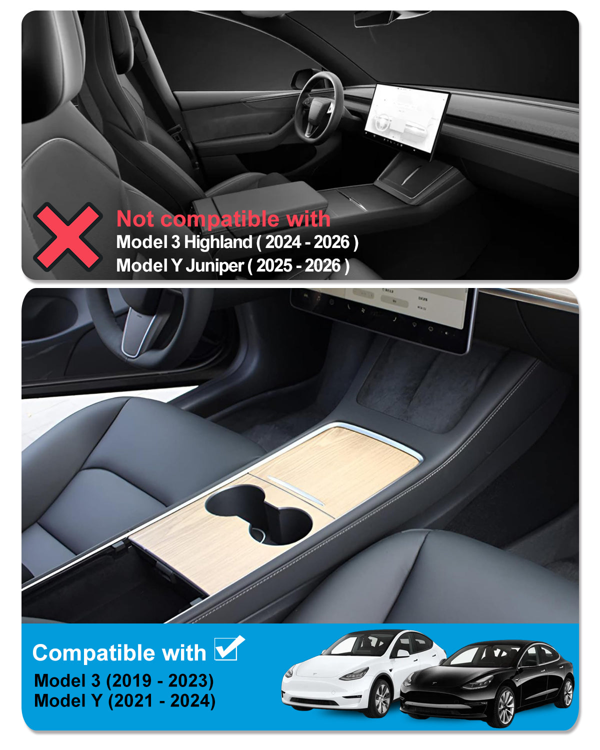 Tesheer Signature Wood-Grain Center Console Wrap Kit for Tesla Model 3