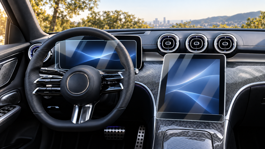 Glossy dual-screen protectors on a Mercedes-Benz GLC 300 digital cockpit