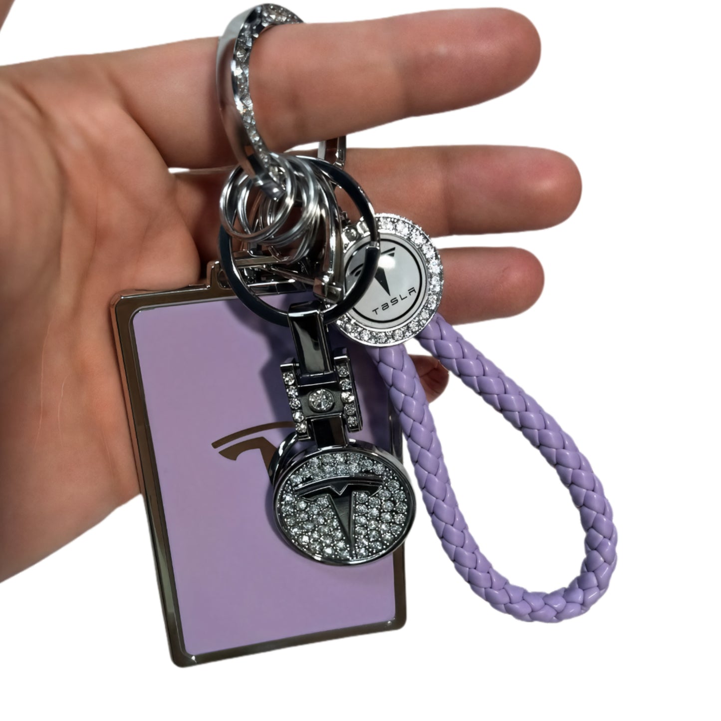 Tesheer Bling Purple Tesla Key Card Holder with Crystal Keychain – Model S/X/3/Y & Cybertruck
