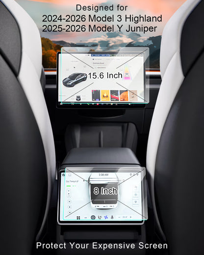 Tesla Model 3 Highland & Model Y Juniper Screen Protector (2024–2026) – 15.4" + 8" Tempered Glass Tesheer
