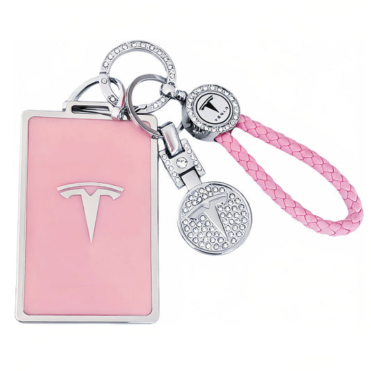 Pink Tesla Key Card Holder with Keychain