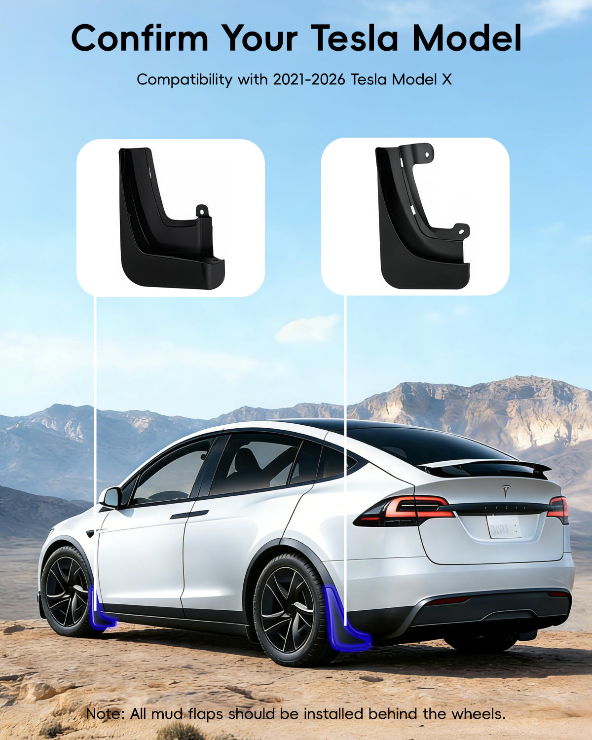 Tesheer Mud Flaps for 2022–2026 Tesla Model X – No-Drill Splash Guards, Set of 4