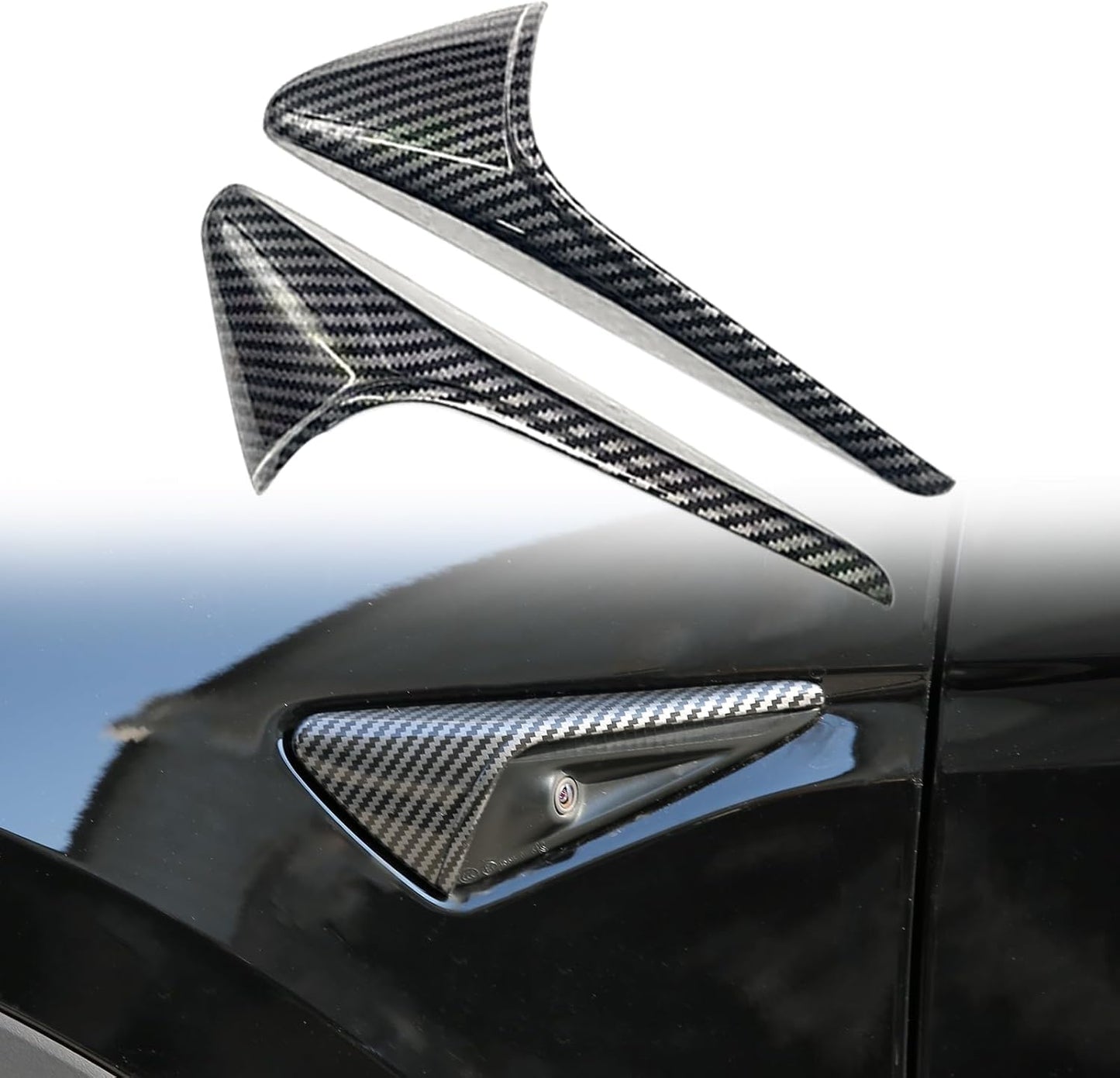 Tesheer Glossy Carbon Fiber-Style HW4 Side Camera Covers for 2024 Tesla Model 3/Y – 2PCS