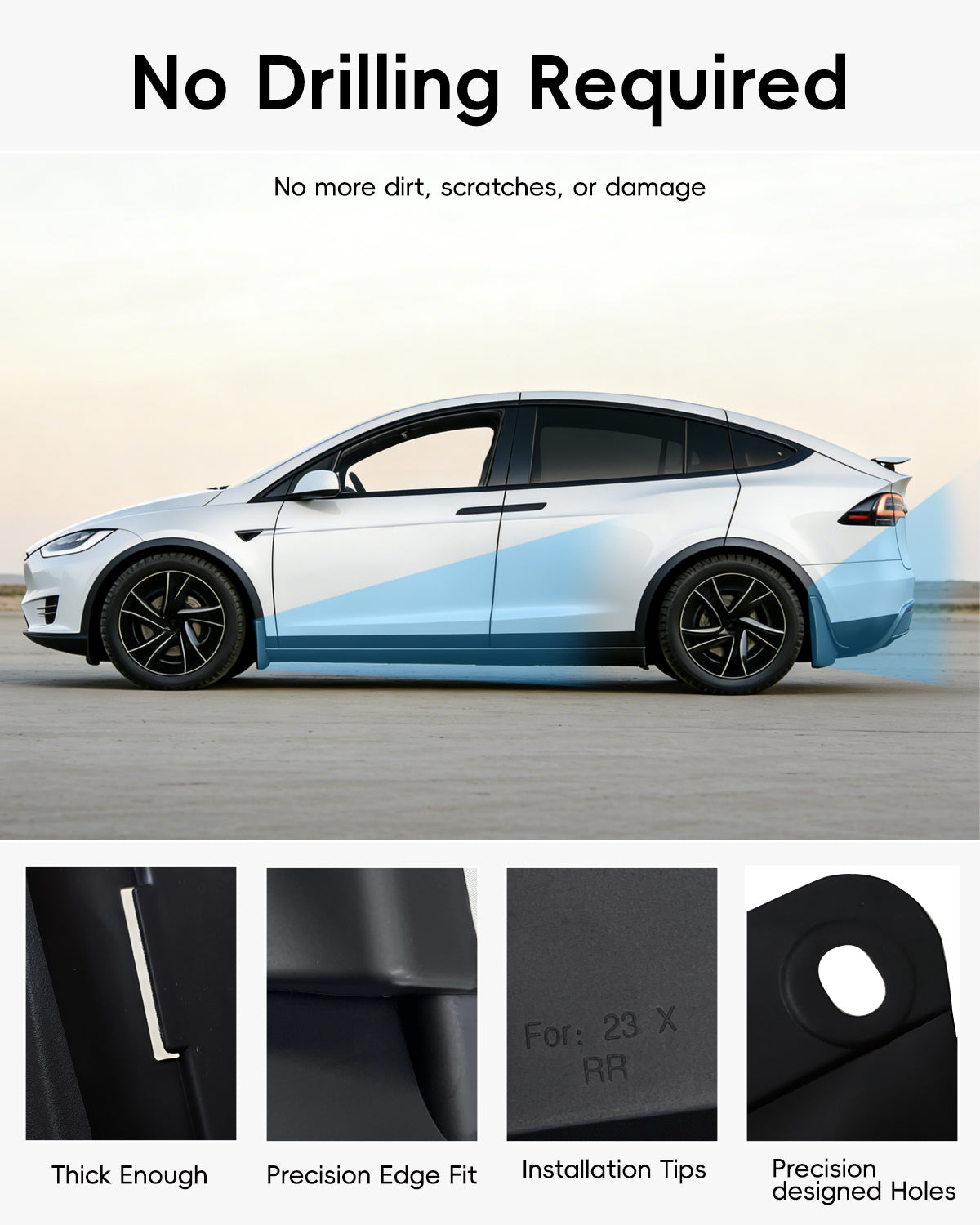Tesheer Mud Flaps for 2022–2026 Tesla Model X – No-Drill Splash Guards, Set of 4