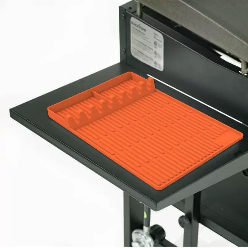 Pultio Silicone Grill Mat - Heat Resistant BBQ Tool Organizer for Outdoor Grilling, Non-Slip Grill Side Shelf Mat (Orange)