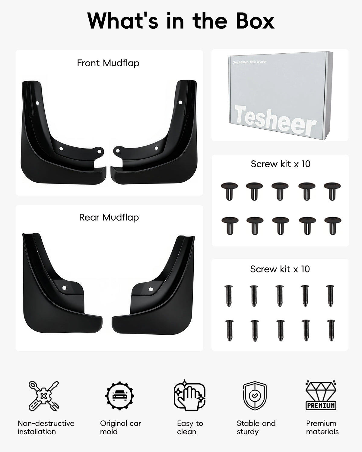 Tesheer Mud Flaps for 2024–2026 Tesla Model 3 Highland – No-Drill Splash Guards, Set of 4