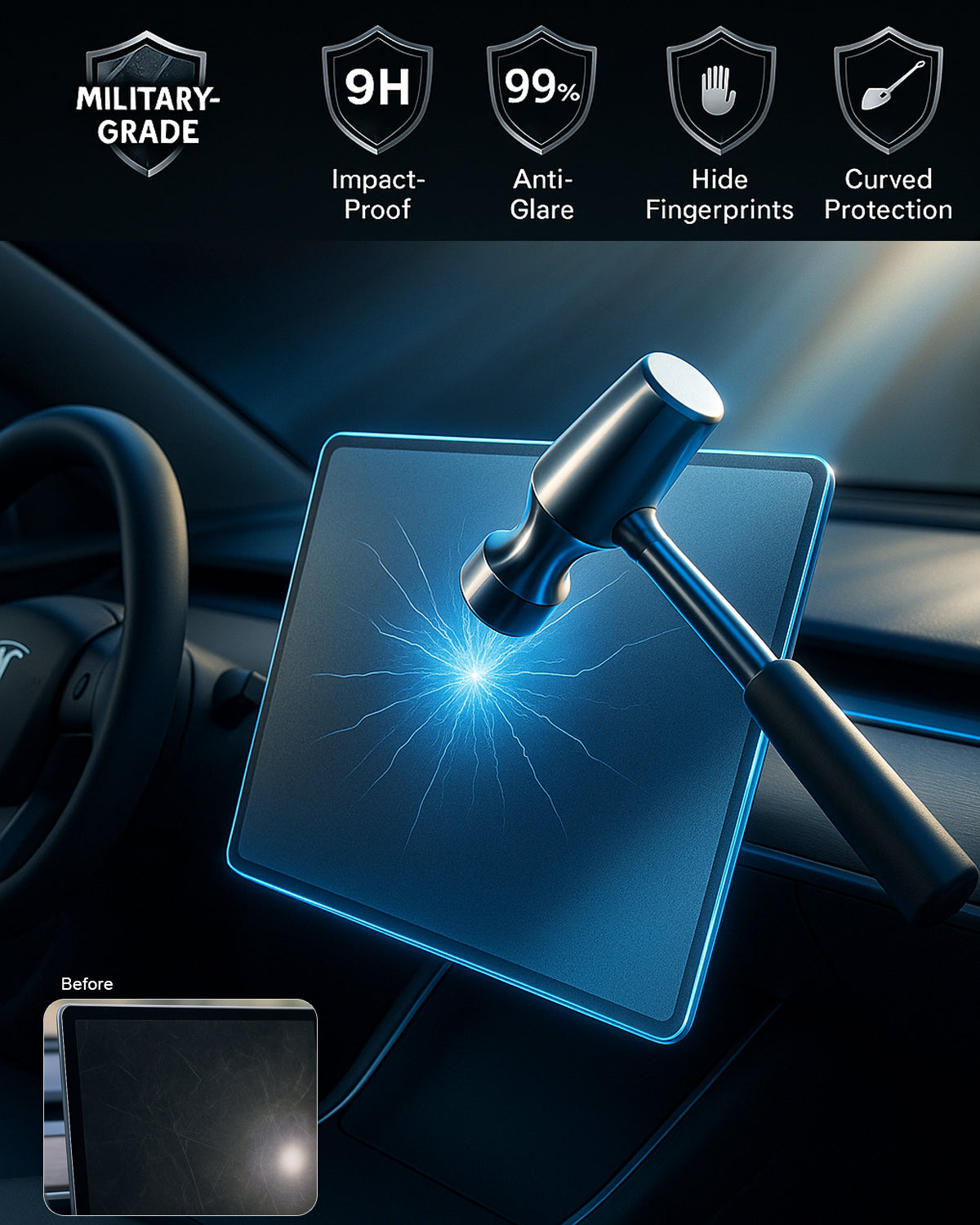 Tesla Model 3 Highland & Model Y Juniper Screen Protector (2024–2026) – 15" + 8" Tempered Glass