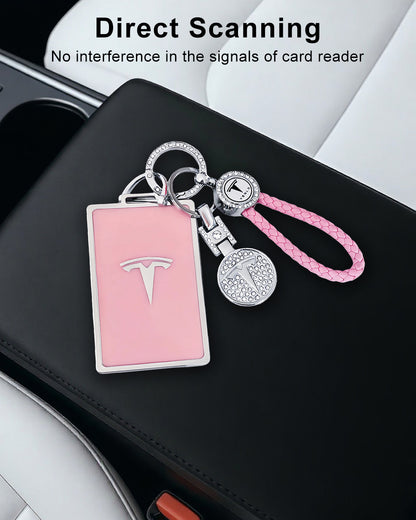 Pink Tesla Key Card Holder with Keychain Tesheer