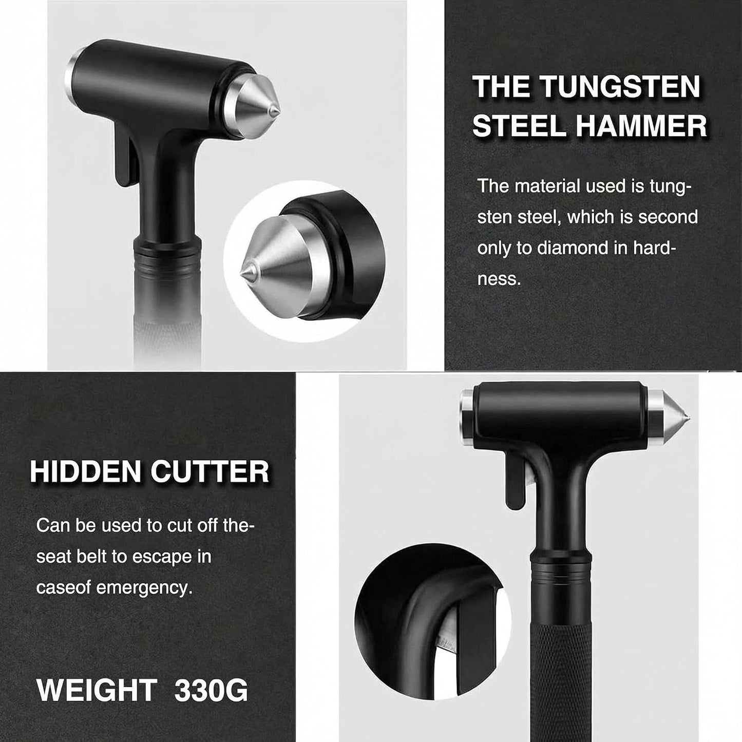 Tesheer 2-Pack Car Window Breaker & Seatbelt Cutter Emergency Escape Hammers – Black