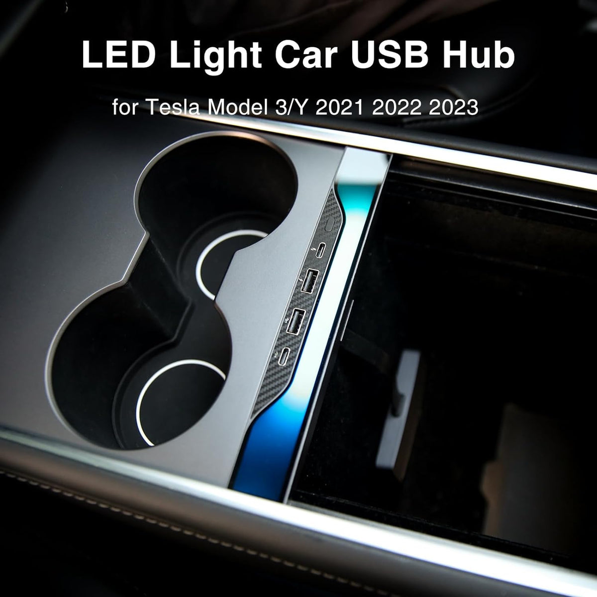 Tesheer RGB Light Multi Port USB Hub for Model 3/Y 2021-2024