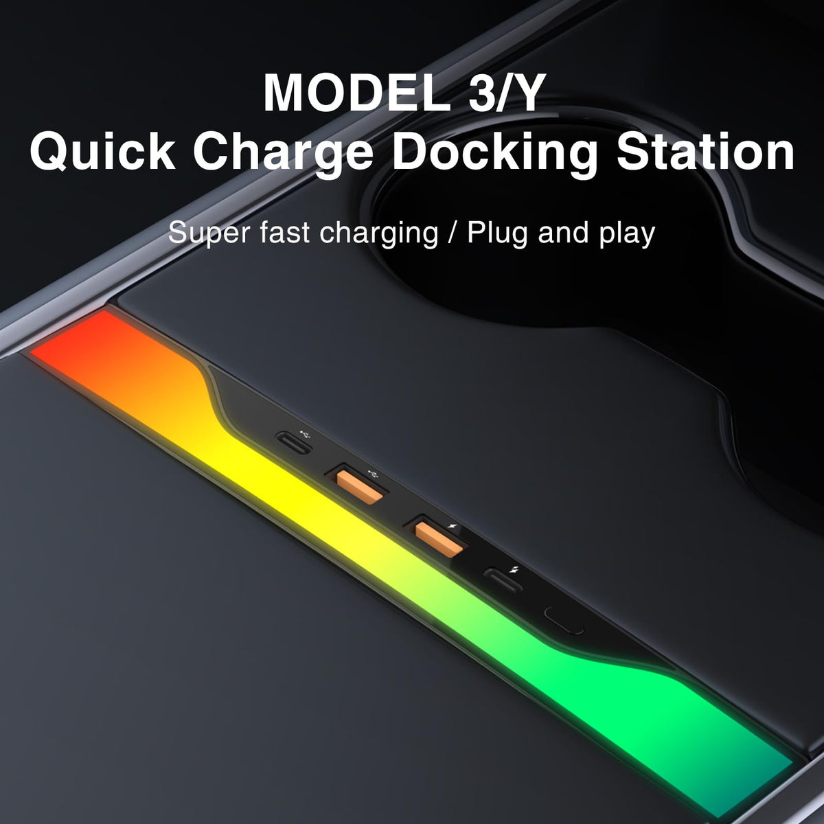 Tesheer RGB Light Multi Port USB Hub for Model 3/Y 2021-2024