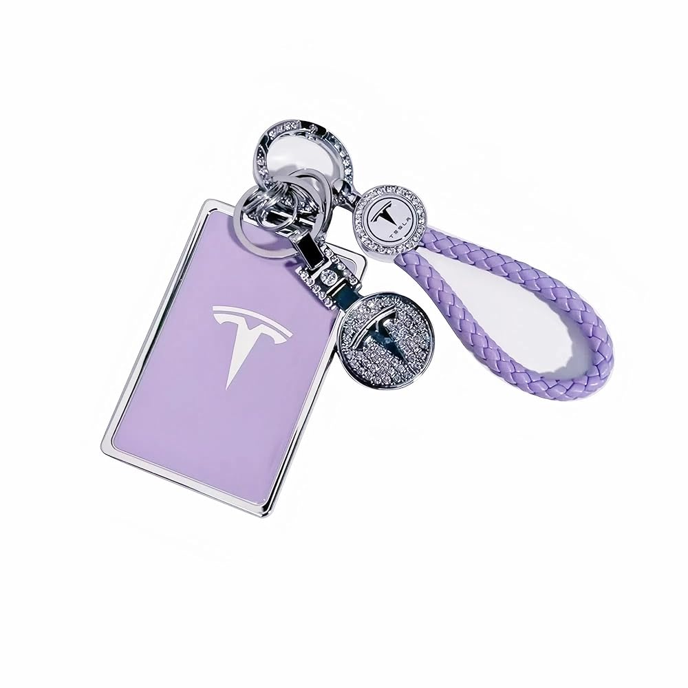 Tesheer Bling Purple Tesla Key Card Holder with Crystal Keychain – Model S/X/3/Y & Cybertruck