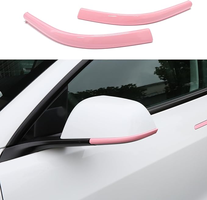 Pink HW3 side camera covers designed for compatible Model Y exterior camera housings