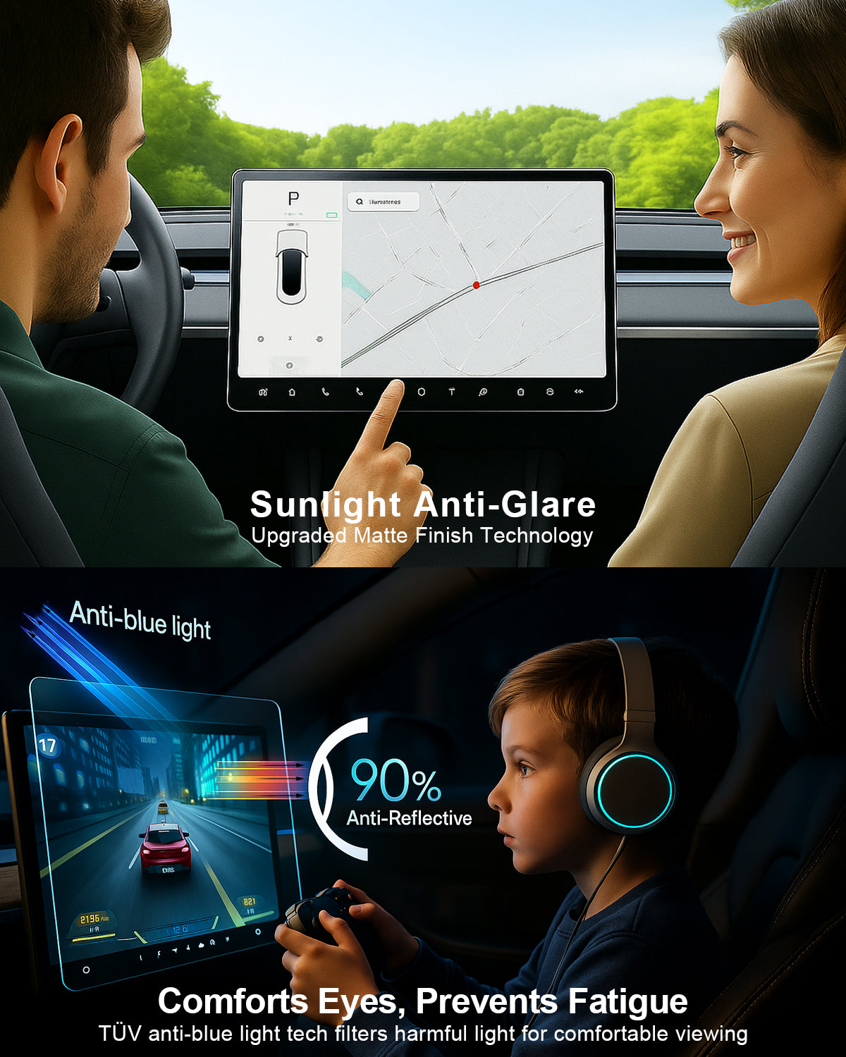 Tesla Model 3 Highland & Model Y Juniper Screen Protector (2024–2026) – 15" + 8" Tempered Glass