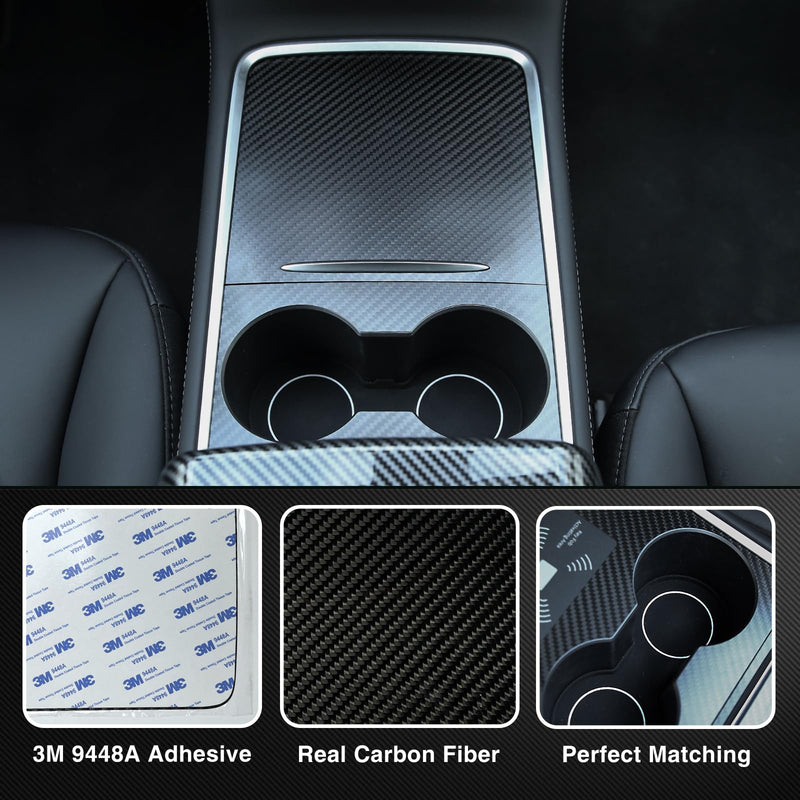 Tesheer Center Console Wrap Kit 3K Twill Carbon Fiber for Tesla Model 3 Model Y 2021 2022 2023