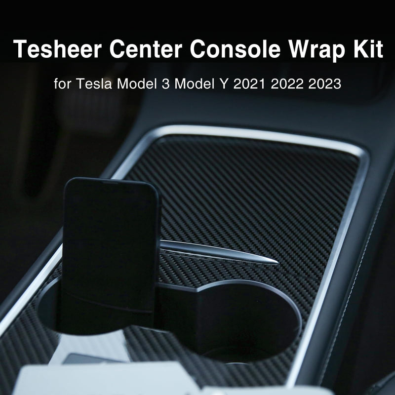 Tesheer Center Console Wrap Kit 3K Twill Carbon Fiber for Tesla Model 3 Model Y 2021 2022 2023