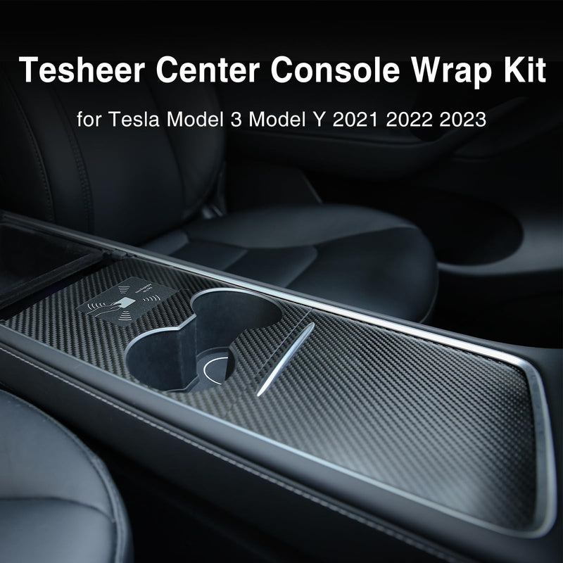 Tesheer Center Console Wrap Kit 3K Twill Carbon Fiber for Tesla Model 3 Model Y 2021 2022 2023