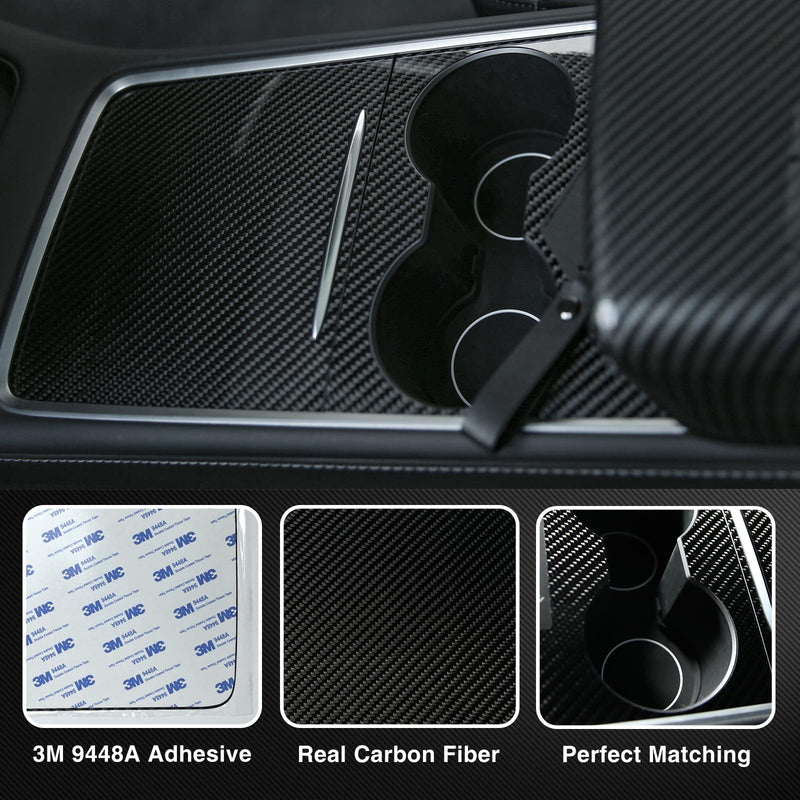 Tesheer Center Console Wrap Kit 3K Twill Carbon Fiber for Tesla Model 3 Model Y 2021 2022 2023