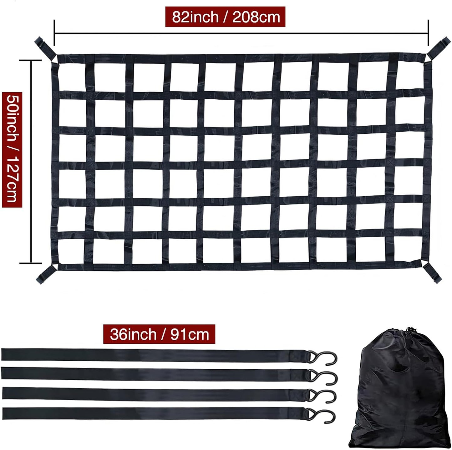 Tesheer Heavy-Duty Truck Bed Cargo Net 81" × 50" – Stretchable Mesh with 12 Hooks & Storage Bag