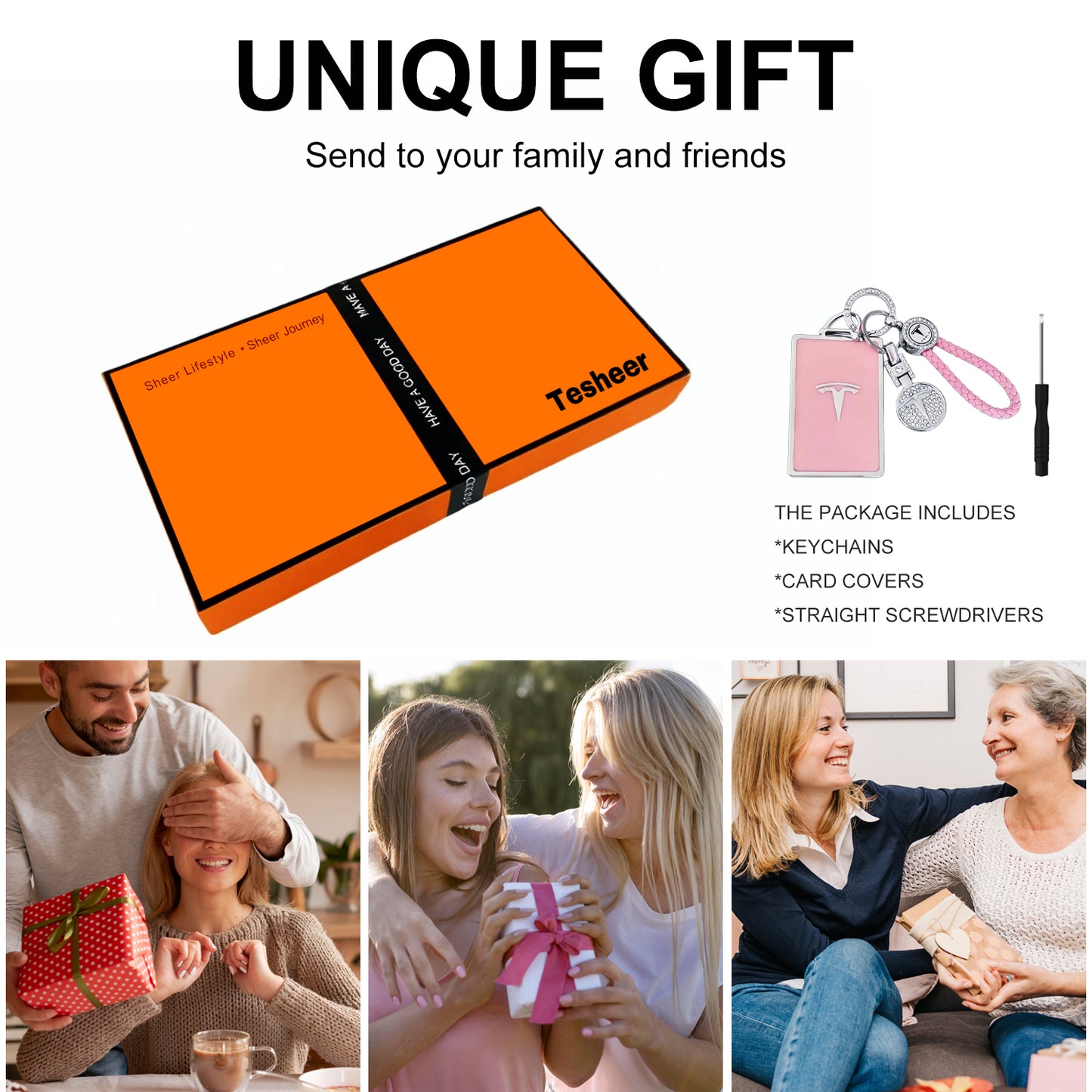 Pink Tesla Key Card Holder with Keychain