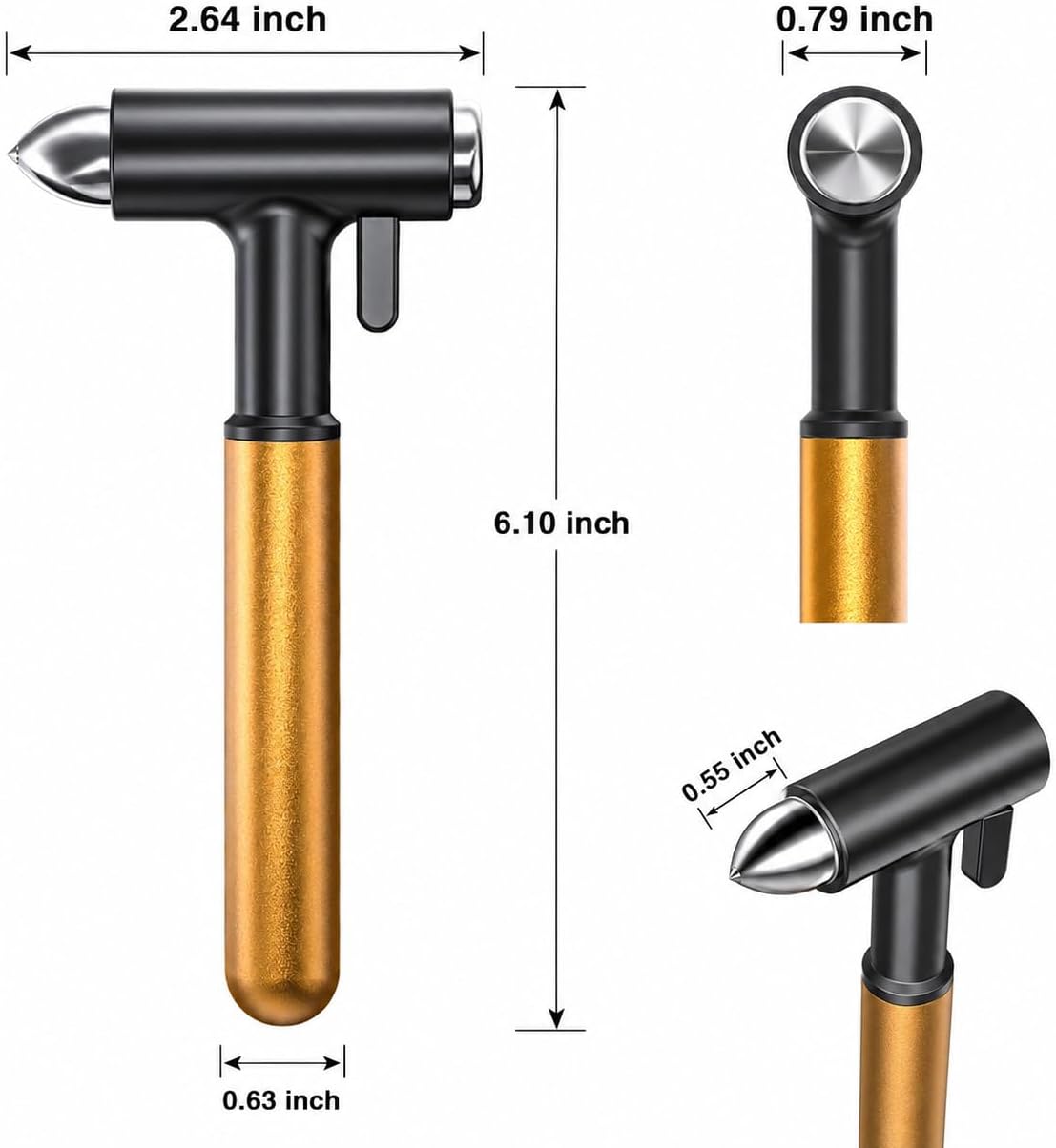 Gold 3-in-1 emergency escape hammer dimensions for universal vehicle use