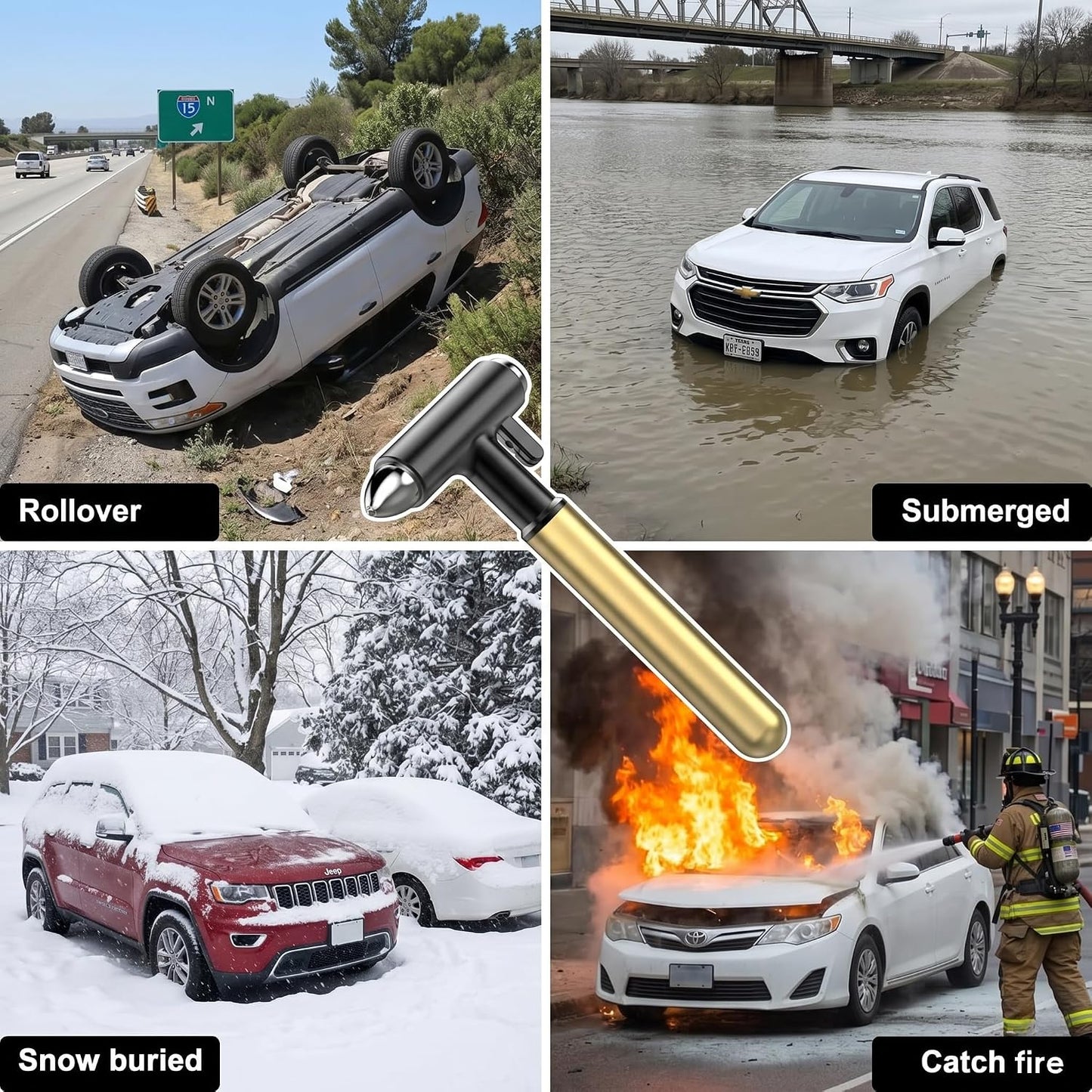 Gold car window breaker for rollover flood snow and fire emergency escape