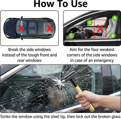 How to use a car window breaker on side windows during an emergency