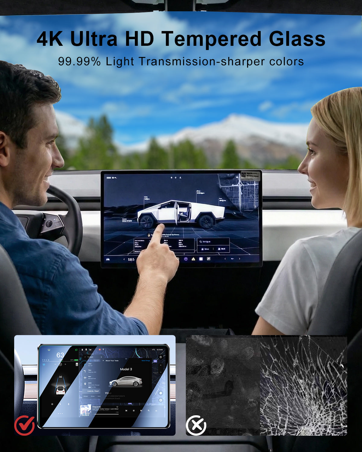 Tesheer Matte Screen Protector Set for Tesla Cybertruck 2024–2027 – 18.5" Front + 9.4" Rear, 2-Pack