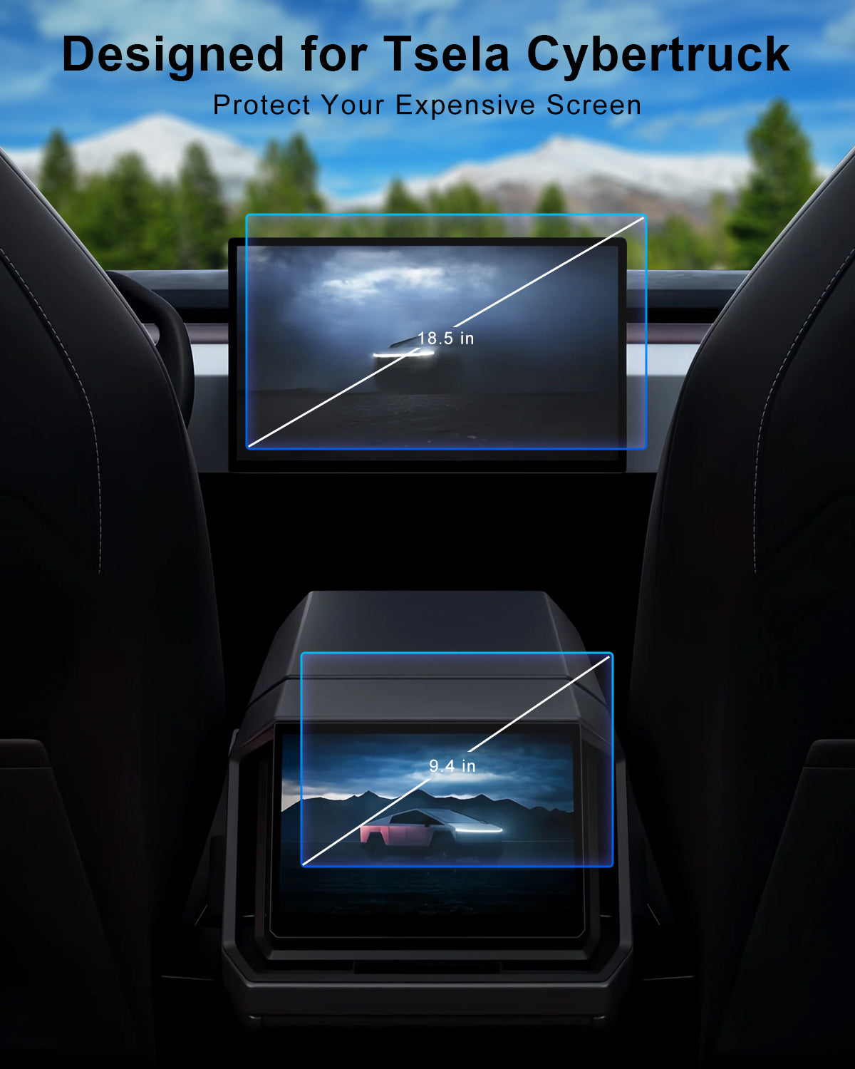 Tesheer Cybertruck Screen Protector Set – 18.5" Front & 9.4" Rear Tempered Glass, 2024–2027