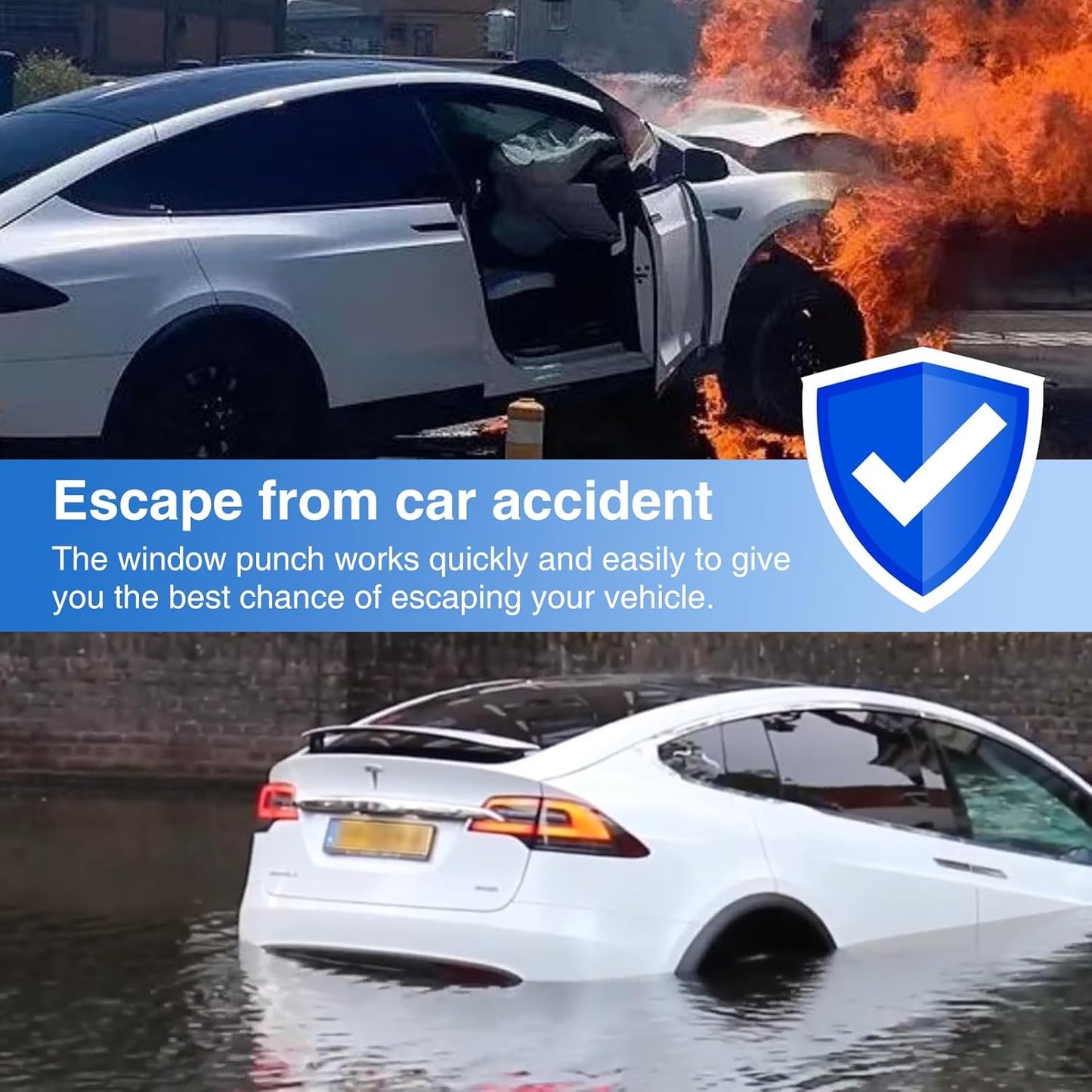 Tesheer 2-Pack Alloy Emergency Escape Hammer — Tungsten Tip Window Breaker & Seatbelt Cutter (3-in-1 Rescue Tool)