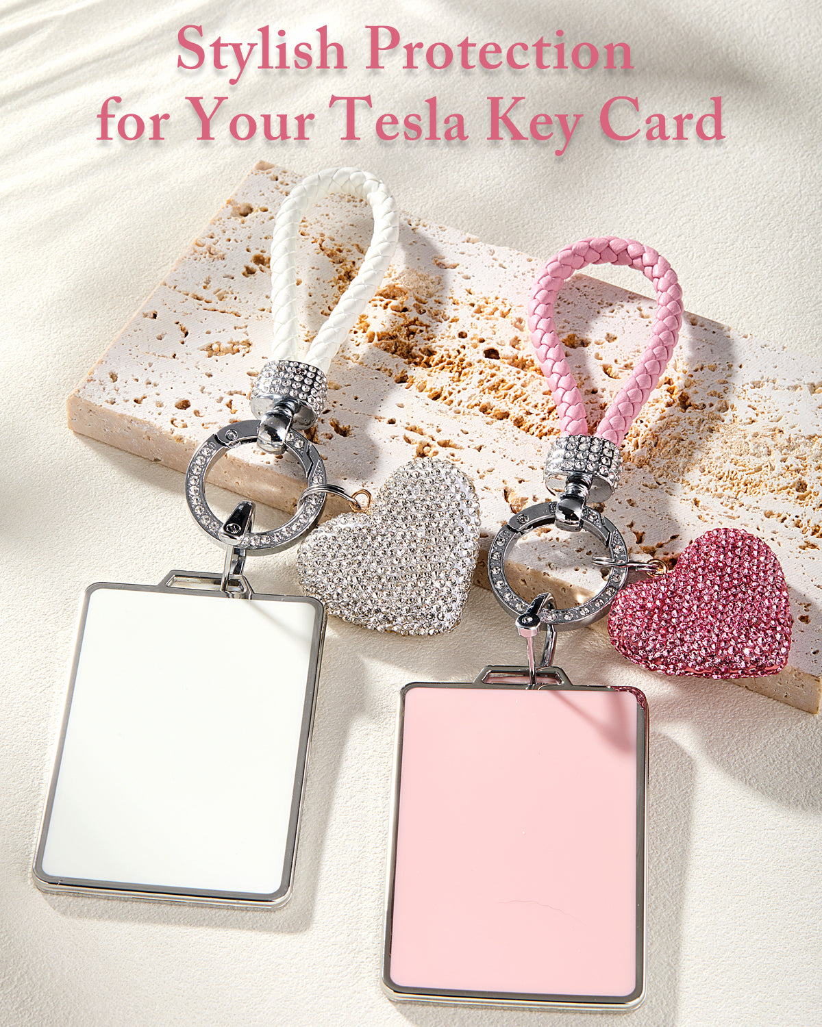 Crystal Heart Pink Bling Tesla Key Card Holder