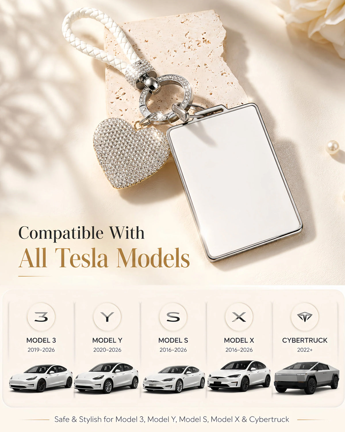 Crystal Heart Bling Tesla Key Card Holder