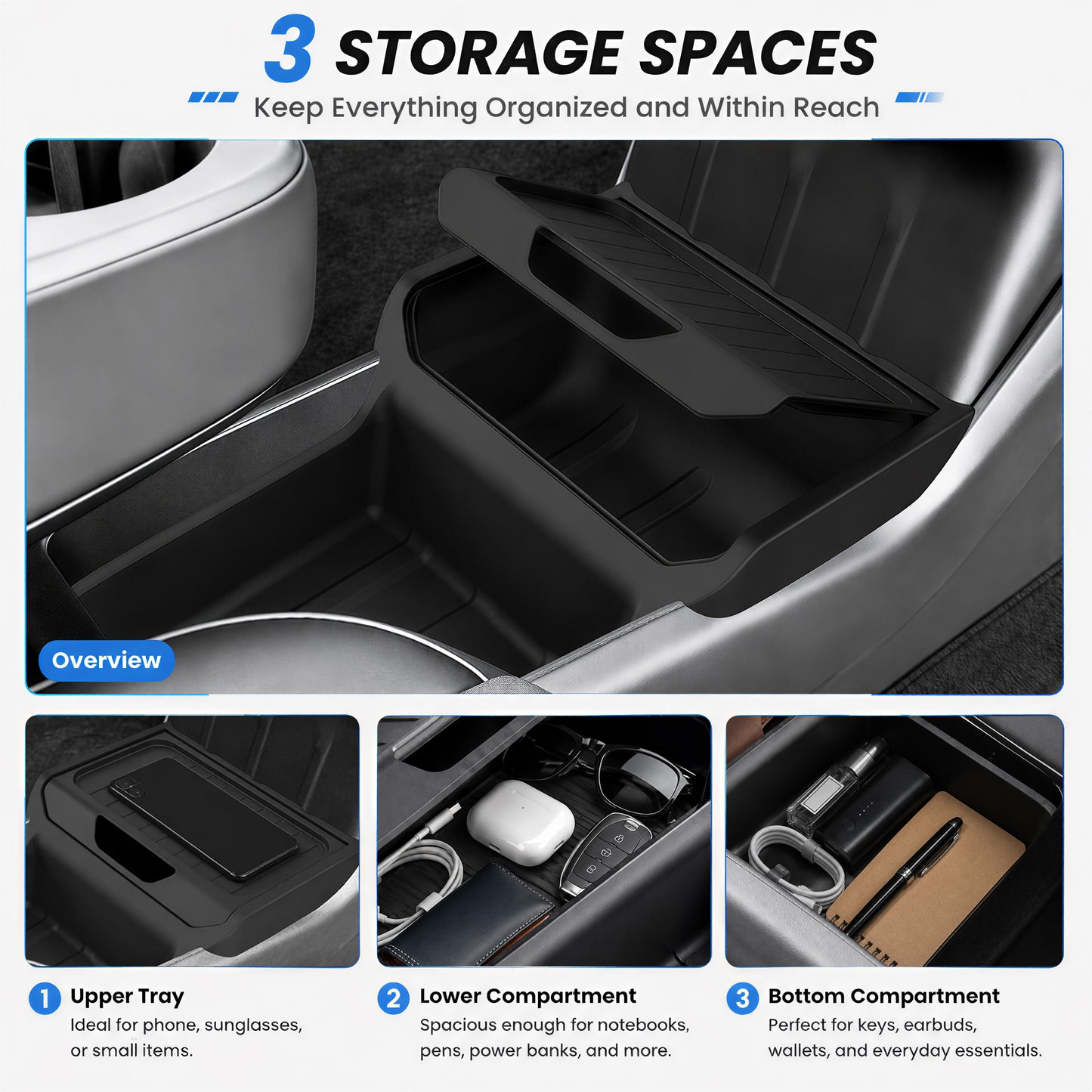 Model Y Juniper Lower Center Console Organizer | TPE Storage Tray
