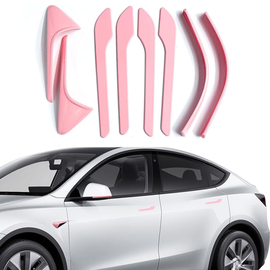 Tesheer pink Model Y HW3 exterior accessories kit with door handle, camera and mirror trim covers