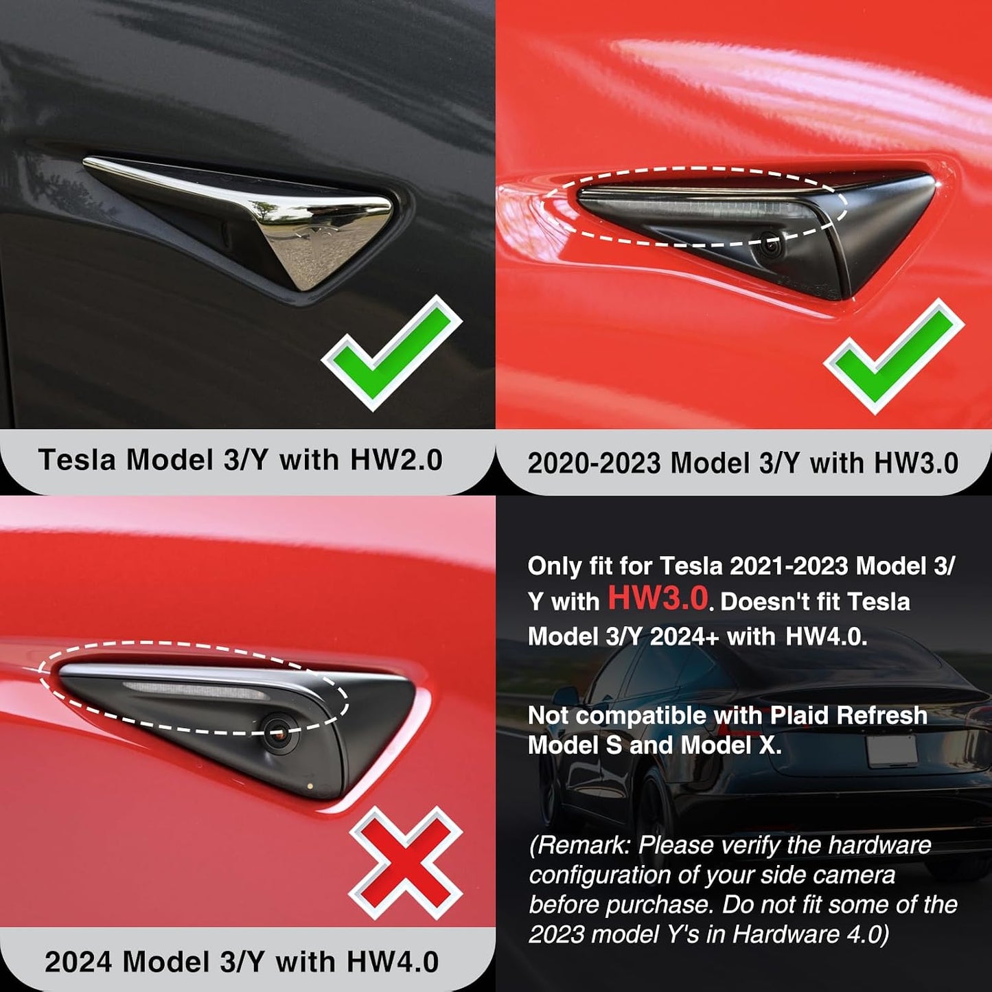 Tesheer Matte Carbon Fiber HW3 Side Camera Covers for 2021–2023 Tesla Model 3/Y – 2PCS