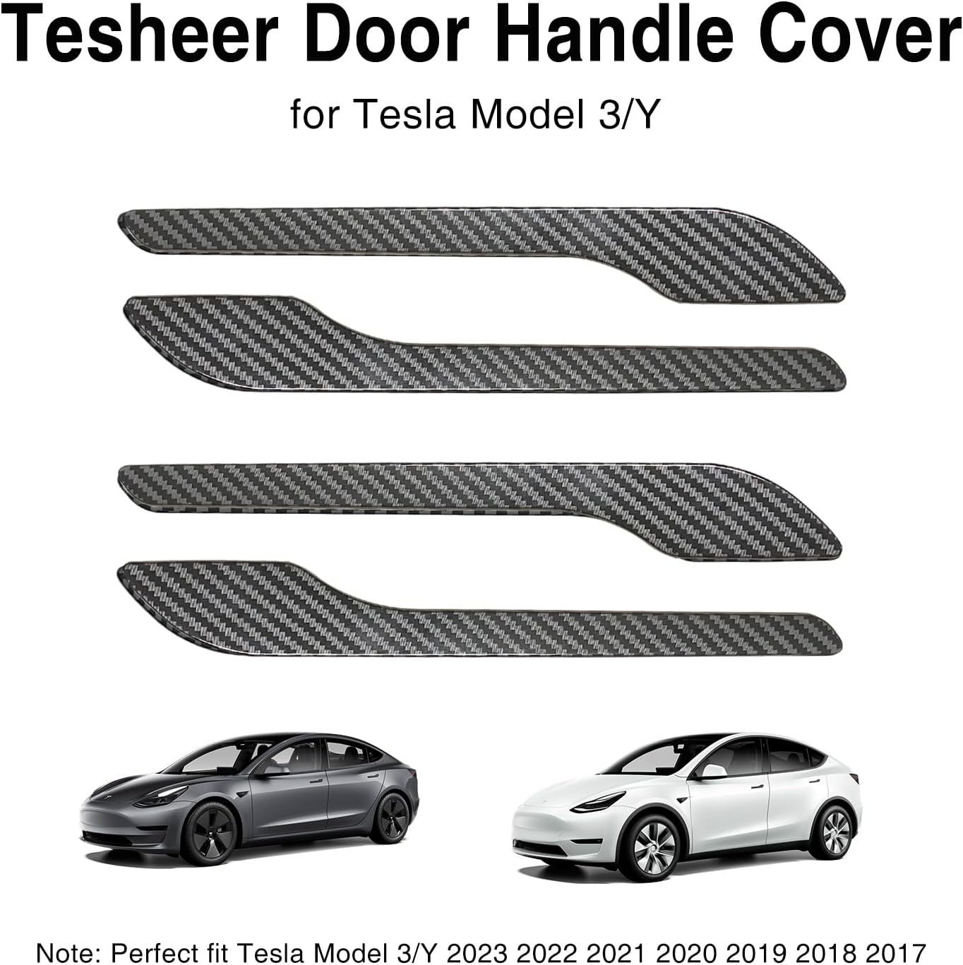 Tesheer Glossy Carbon Fiber-Textured Door Handle Covers for Tesla Model 3/Y – ABS, 4PCS