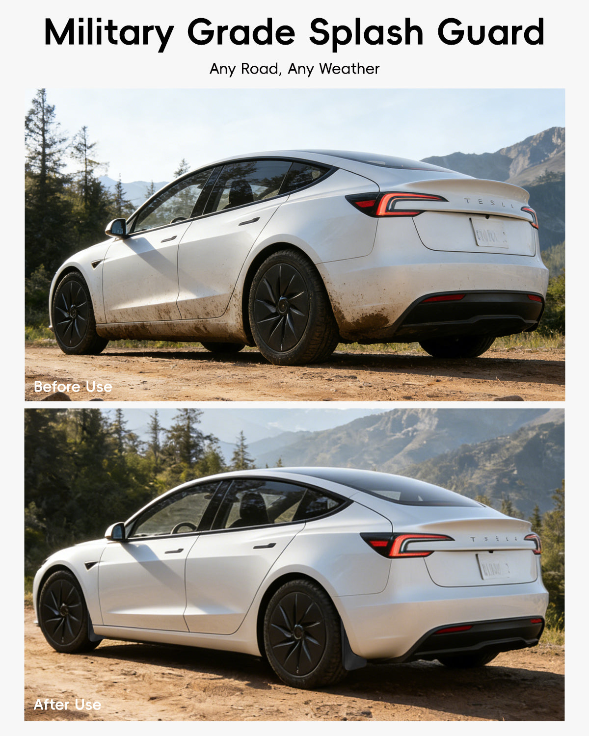 Tesheer Mud Flaps for 2024–2026 Tesla Model 3 Highland – No-Drill Splash Guards, Set of 4