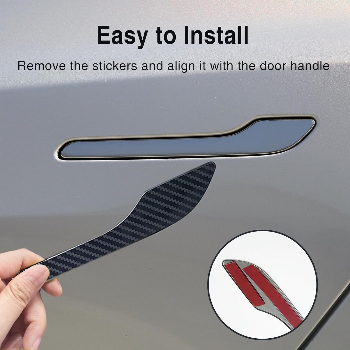 Tesheer Glossy Carbon Fiber Door Handle Stickers for 2017–2024 Model 3 & 2020–2024 Model Y – 4PCS