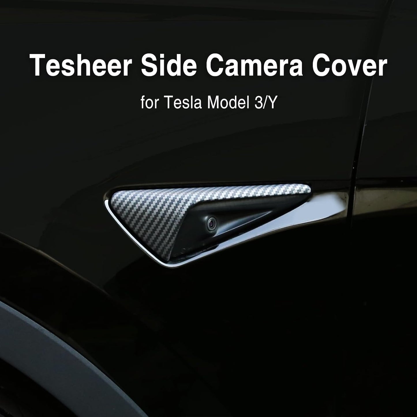 Tesheer Carbon Fiber-Style HW4 Side Camera Covers for 2024–2026 Model 3 Highland & 2025–2026 Model Y Juniper – 2PCS