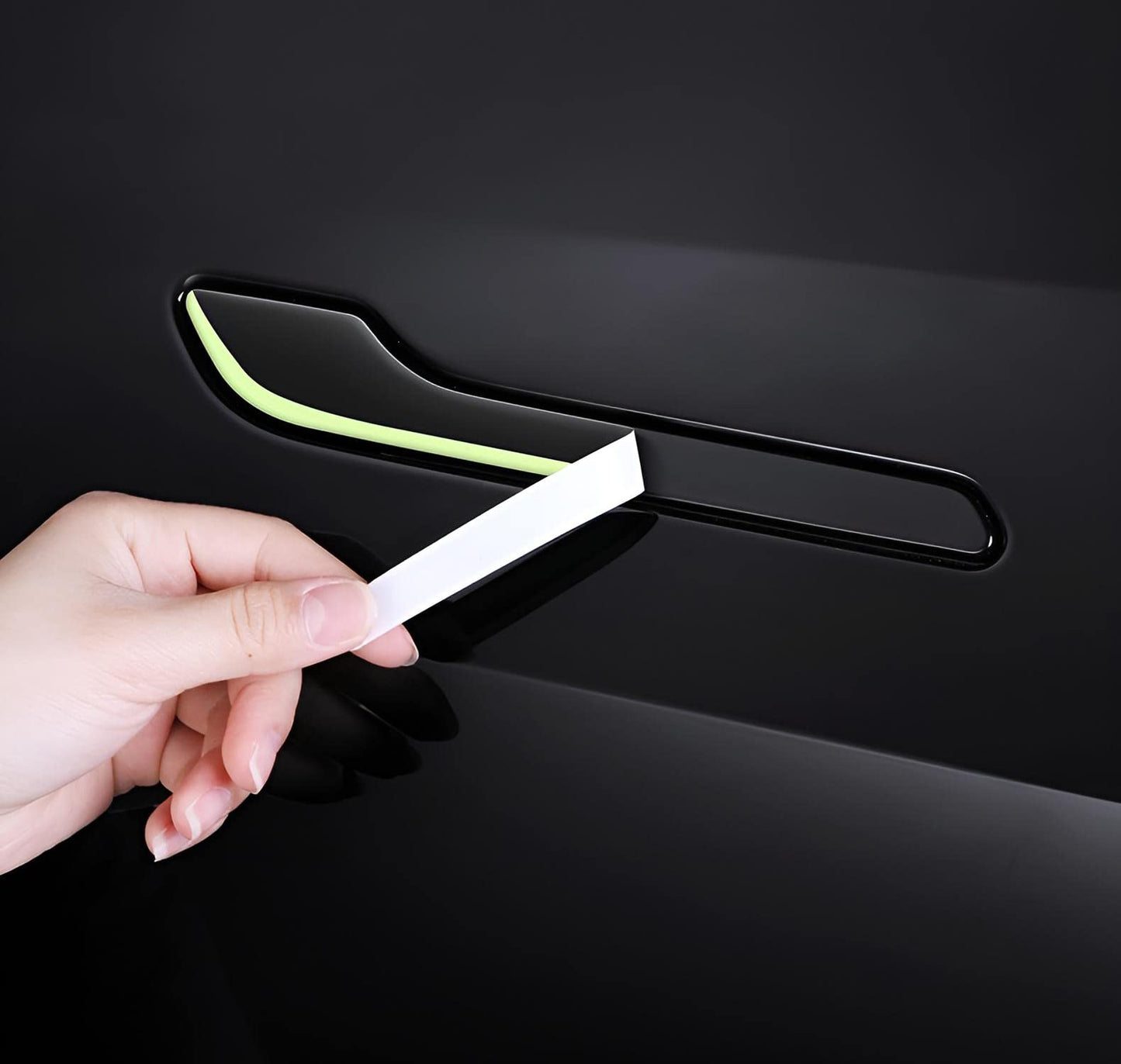 Tesheer Fluorescent Door Handle Stickers for Tesla Model 3/Y – Black & Green, 4PCS
