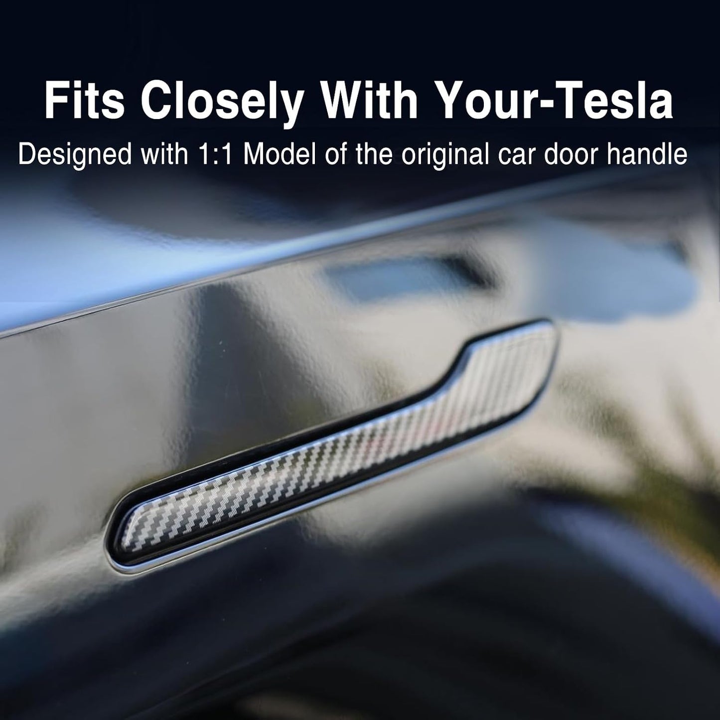 Tesheer Glossy Carbon Fiber-Textured Door Handle Covers for Tesla Model 3/Y – ABS, 4PCS